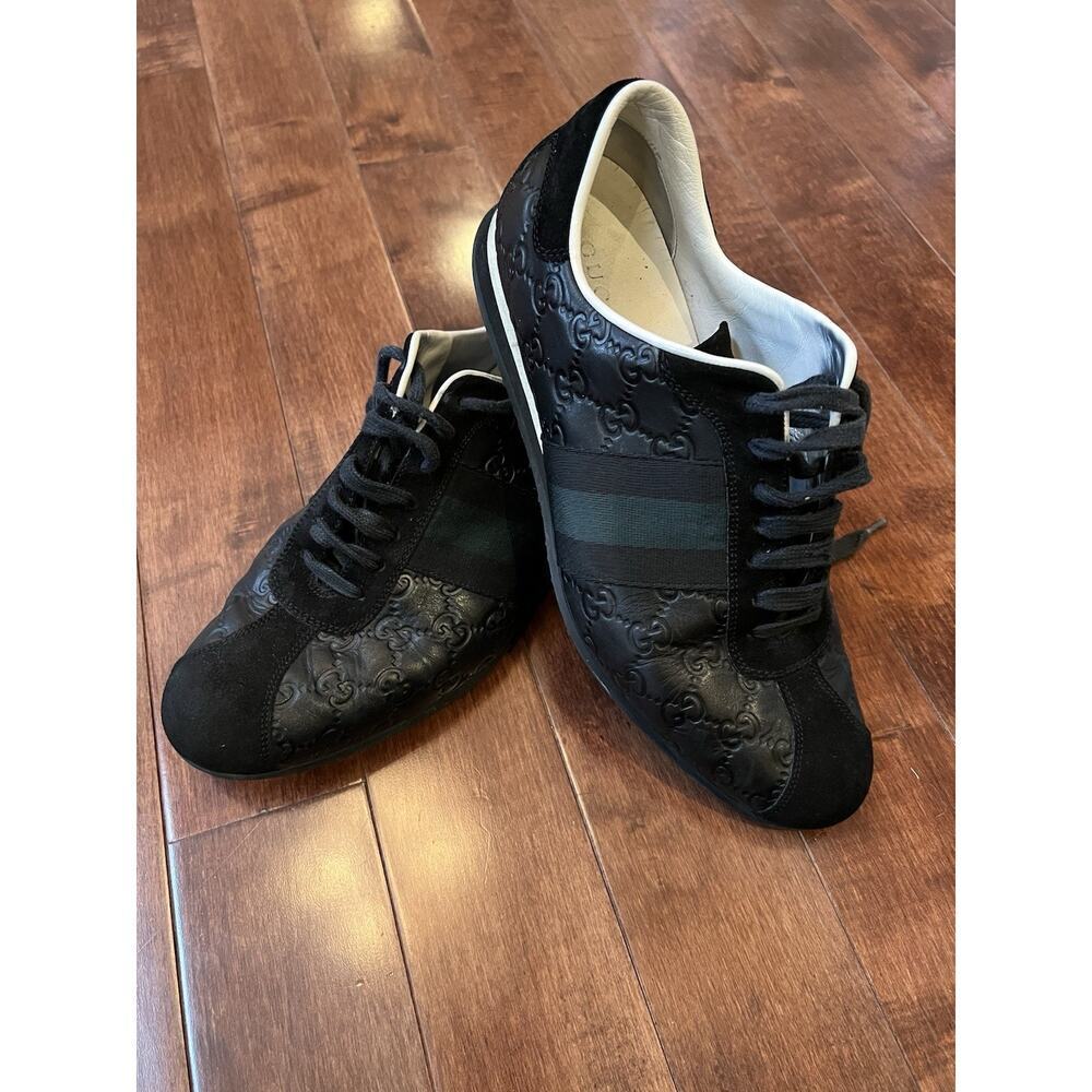 Gucci Guccissi Mens Size 8.5‎ Leather Low Top GG Stripe Made in Italy Sneakers - Picture 6 of 13